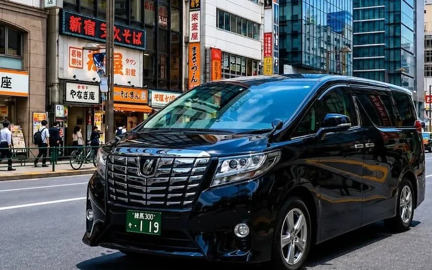 Black Toyota Alphard / Vellfire luxury MPV with a private driver in Japan